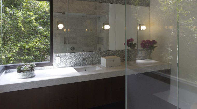 Interior view of a contemporary bathroom - Interior bathroom, countertop, glass, interior design, property, room, sink, black, gray