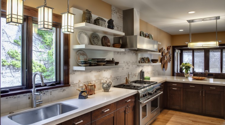 View of a kitchen which features white quartz cabinetry, countertop, cuisine classique, interior design, kitchen, real estate, gray, brown