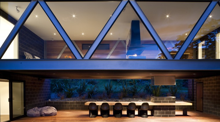 View of a home which features aluminium joinery architecture, ceiling, daylighting, estate, home, house, interior design, lighting, window, blue