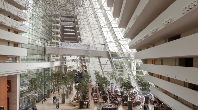 Marina Bay Sands, Singapore - Marina Bay Sands, architecture, building, ceiling, daylighting, interior design, lobby, mixed use, shopping mall, gray, brown