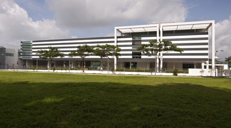 Exterior view from the fields - Exterior view architecture, building, corporate headquarters, facade, grass, headquarters, house, sky, structure, brown, gray