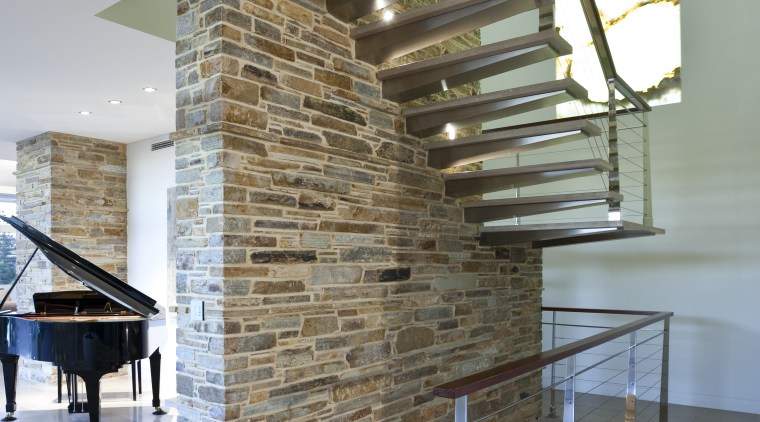 View of house with stone walls, walnut panelling architecture, interior design, wall, wood, gray