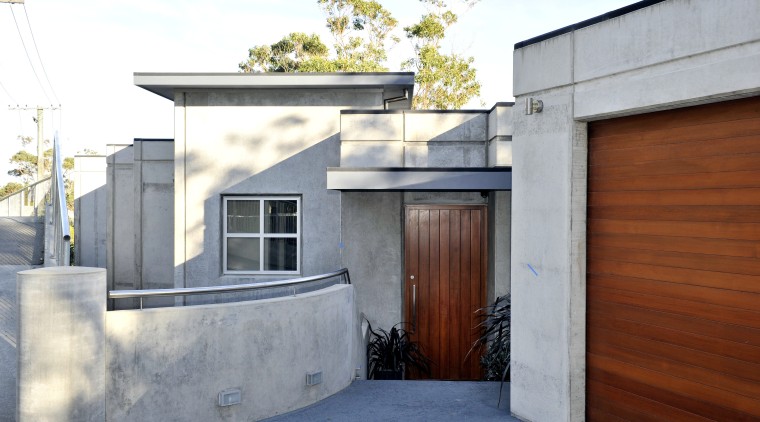 Exterior view of this contemporary home - Exterior architecture, building, facade, home, house, property, real estate, roof, white, gray