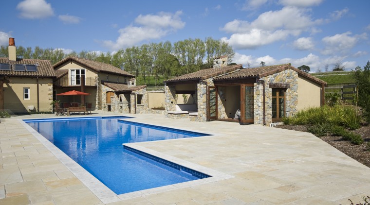 View of the pool area by Mayfair Pools backyard, estate, home, house, leisure, property, real estate, residential area, resort, swimming pool, villa, gray, teal