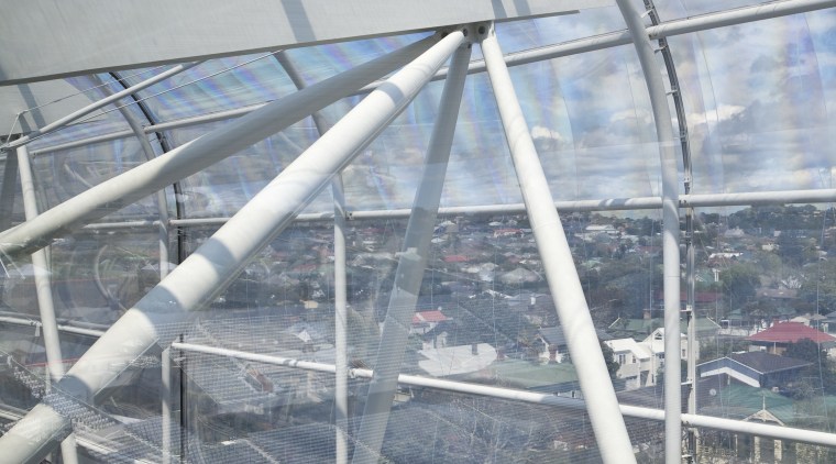 View of the ETFE canopy of Eden Park architecture, daylighting, roof, sky, structure, gray