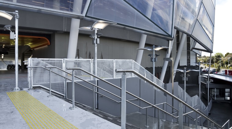 View of a stairway at Eden Park which architecture, building, commercial building, corporate headquarters, daylighting, facade, metropolitan area, mixed use, structure, gray