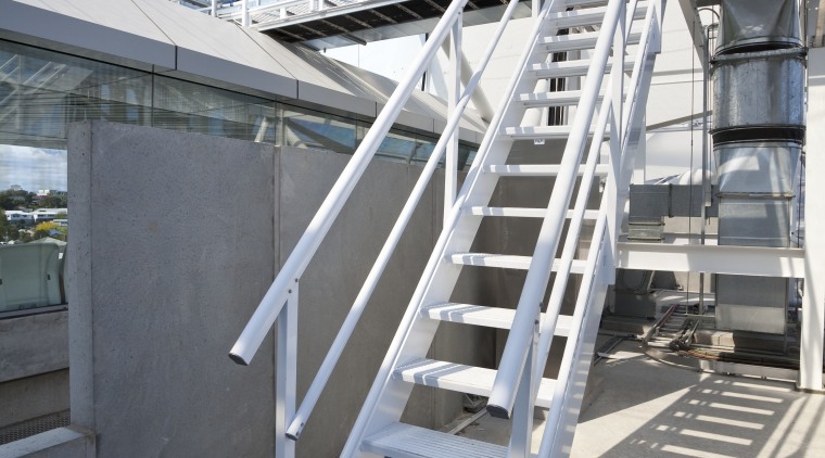 View of the roof of the south stand stairs, steel, structure, gray