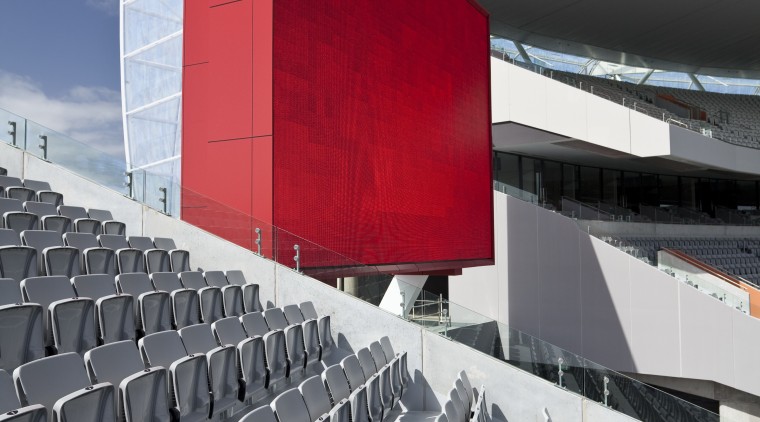 View of the stands at Eden Park which architecture, building, line, product design, sport venue, stadium, structure, gray