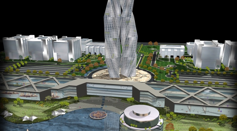 Conceptual image of SKill City in Bangalore designed architecture, landmark, reflection, structure, tower, tree, black