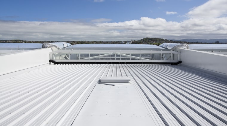 View of the cantilevered roof of the South boat, daylighting, deck, dock, fixed link, roof, sea, sky, water, yacht, white