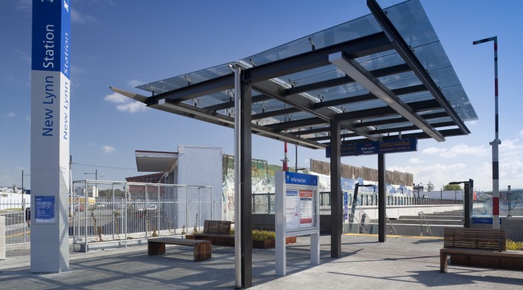 Specialist architectural glazing company Glass Projects supplied and bus stop, gray, blue