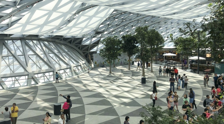 A distinctive dome-shaped façade made of glass and architecture, building, daylighting, metropolitan area, mixed-use, pavilion, pedestrian, urban design, gray