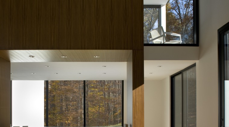 View of dining area with maple flooring and architecture, ceiling, furniture, house, interior design, table, window, brown