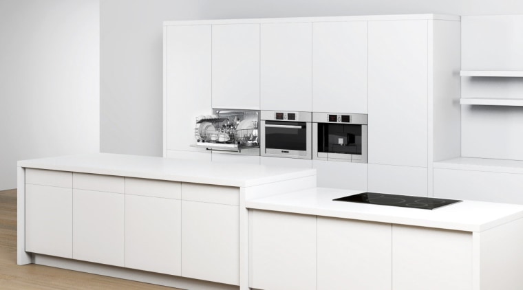 View of a minimal kitchen which features white furniture, kitchen, product, product design, white