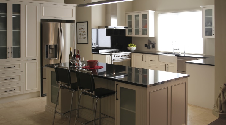 View of a kitchen designed and manufactured by cabinetry, countertop, cuisine classique, furniture, interior design, kitchen, room, brown