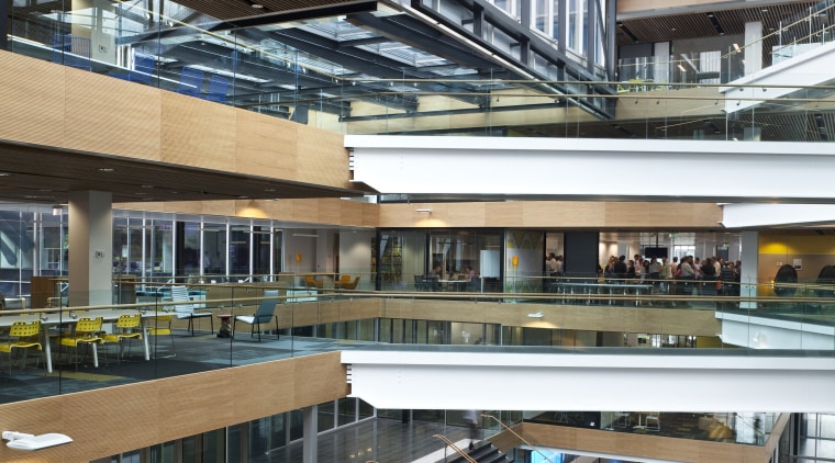 View of the Auckland Telecom offices, spread across architecture, building, daylighting, metropolitan area, black, white