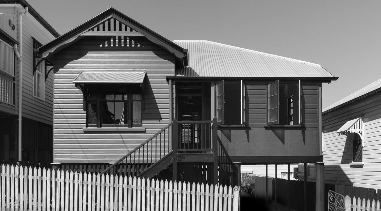 View of an inner city cottage. - View architecture, black and white, building, facade, home, house, landmark, line, monochrome, monochrome photography, neighbourhood, real estate, residential area, siding, structure, suburb, town, gray, black