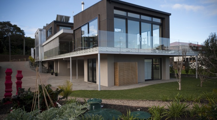 View of wastewater system at Lite-House. - View apartment, architecture, building, elevation, estate, facade, home, house, property, real estate, residential area, window, black, teal