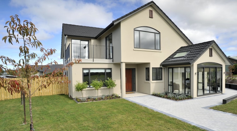 View of exterior cladding on a David Reid cottage, elevation, estate, facade, home, house, property, real estate, residential area, villa, window, white