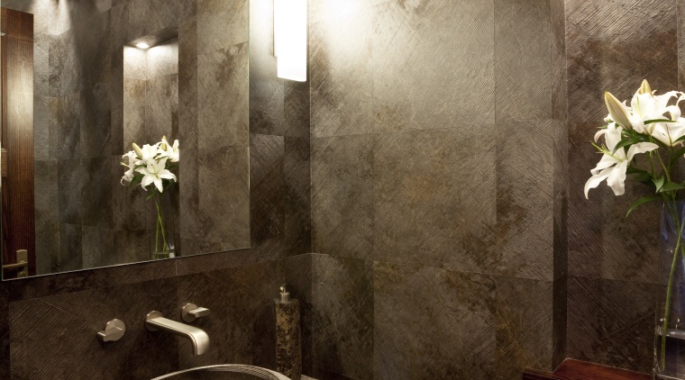 Brown bathroom with contemporary basin. - Brown bathroom architecture, bathroom, ceiling, home, interior design, room, wall, brown, black