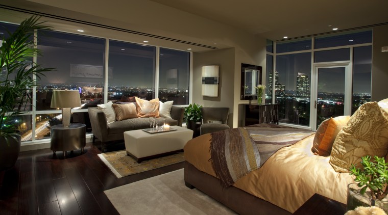 This master suite was designed by Jon Kreuger home, interior design, living room, property, real estate, room, window, brown, black
