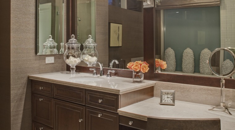 This master suite was designed by the Gary bathroom, cabinetry, countertop, cuisine classique, home, interior design, kitchen, room, sink, brown