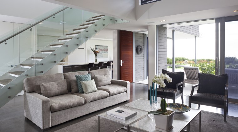 This house was designed by Hamish Cameron NZIA architecture, house, interior design, living room, penthouse apartment, real estate, gray