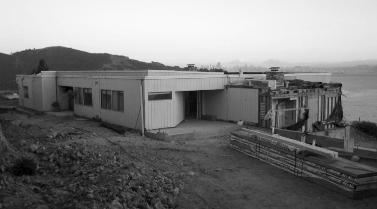 This house was remodeled by Robert Swatt of black and white, house, monochrome, monochrome photography, shack, sky, black, white