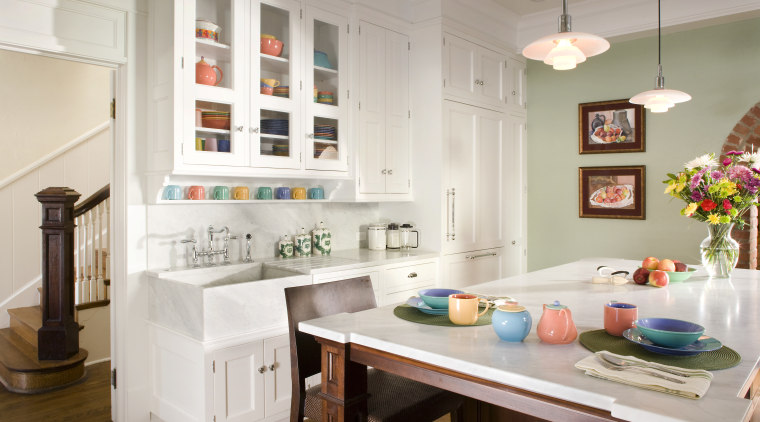 View of kitchen designed by Mikal Otten of countertop, home, interior design, kitchen, room, gray