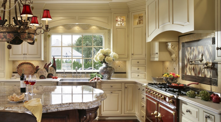 View of kitchen designed by Antoinette Fraser of cabinetry, countertop, cuisine classique, home, interior design, kitchen, room, window, brown