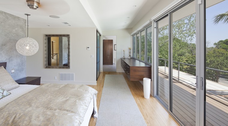 View of bedroom with light coloured bedspread, grey architecture, estate, home, house, interior design, property, real estate, window, gray