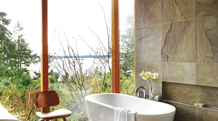 View of bathroom with large grey floor and architecture, bathroom, bathtub, estate, home, house, interior design, real estate, room, white, brown