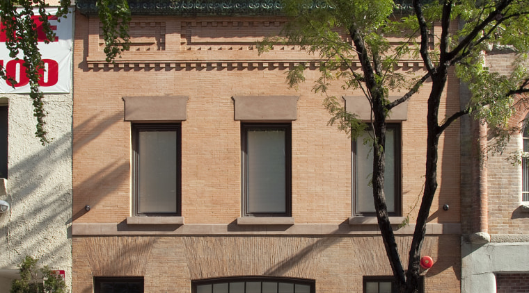 Exterior of building with terracotta coloured plaster and architecture, building, facade, home, house, neighbourhood, real estate, residential area, tree, brown