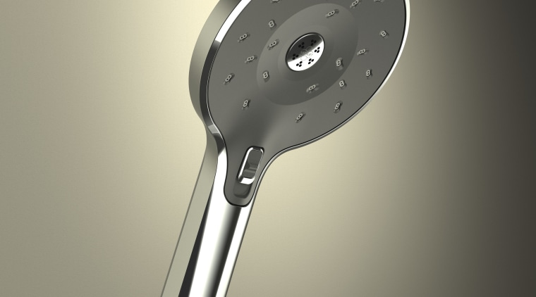 Close up of shower head. - Close up product, product design, gray, yellow