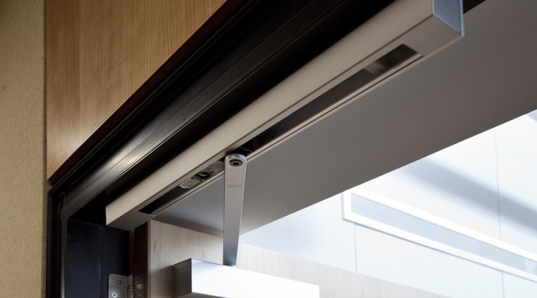 Close up of door opening system. - Close architecture, daylighting, glass, product design, window, white, black