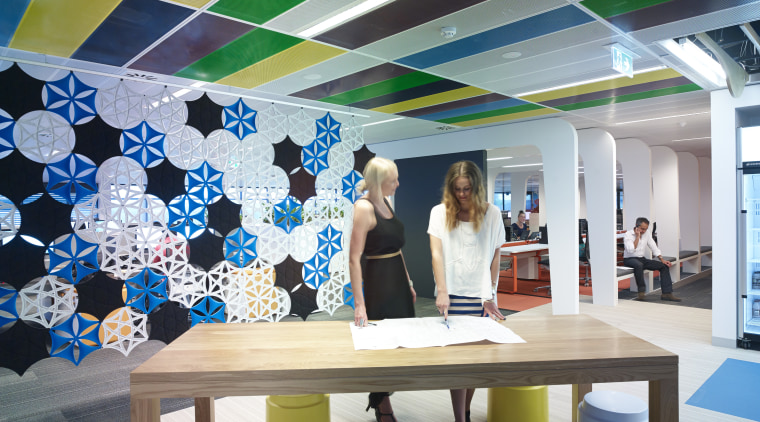 A variety of dividers are used to define blue, ceiling, interior design, product design, table