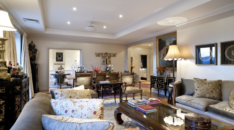 This apartment has been transformed into a refined ceiling, estate, home, interior design, living room, property, real estate, room, gray