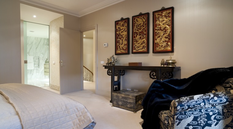 Three lacquered and gilded, deeply carved wood Chinese bedroom, ceiling, estate, home, interior design, real estate, room, suite, wall, gray