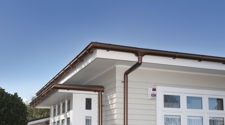 Marley Stratus Design Series uPVC spouting and downpipe cottage, facade, home, house, property, real estate, residential area, roof, siding, sky, window, blue, gray