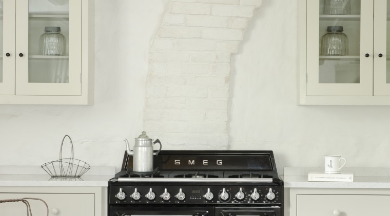 The 90cm-wide Victoria is also available in an cabinetry, countertop, cuisine classique, floor, flooring, home, home appliance, interior design, kitchen, kitchen appliance, kitchen stove, major appliance, room, white