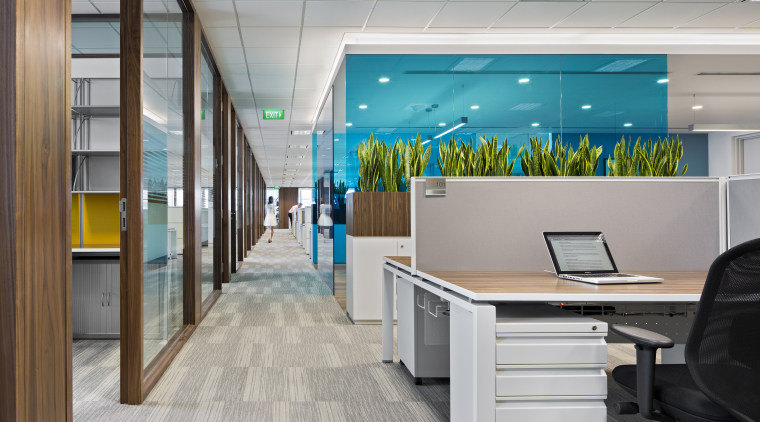 Glossy white finishes and bold colour accents feature interior design, office, product design, gray