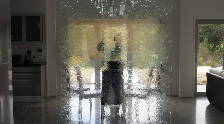 Waterworks indoor water feature.  A shimmering sheet architecture, ceiling, floor, flooring, glass, interior design, lobby, tourist attraction, wall, black