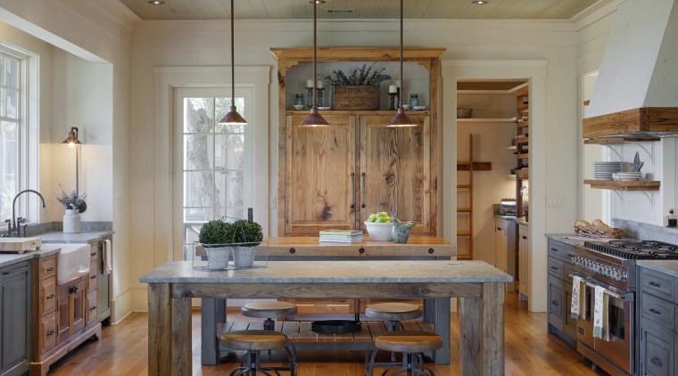 Traditional character defines this kitchen in a new cabinetry, ceiling, countertop, cuisine classique, dining room, floor, flooring, hardwood, home, interior design, kitchen, laminate flooring, living room, real estate, room, table, wood, wood flooring, wood stain, gray, brown