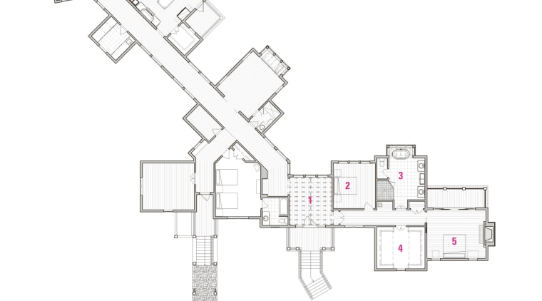 Legend to plan of master suite: 1 foyer, angle, architecture, area, design, diagram, drawing, floor plan, line, plan, product, product design, structure, white