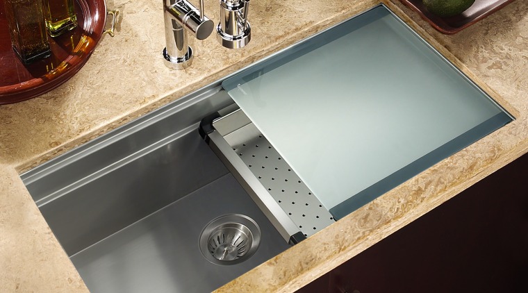 Houzer sinks come with sliding cutting boards can bathroom sink, countertop, plumbing fixture, sink, tap, black, orange