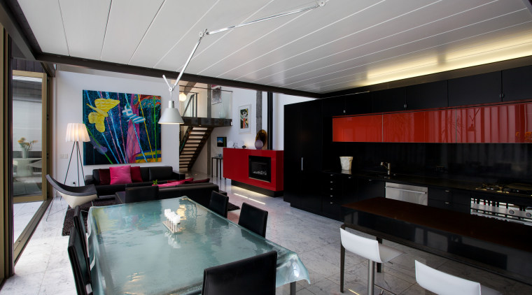 This new apartment was built within a former interior design, real estate, gray, black