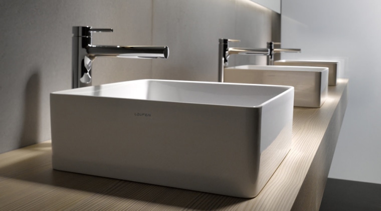The Living Square range from laufen is also bathroom, bathroom sink, ceramic, floor, plumbing fixture, product design, sink, tap, gray, black