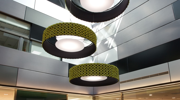 The airy, ground-floor café in the light well ceiling, daylighting, interior design, white