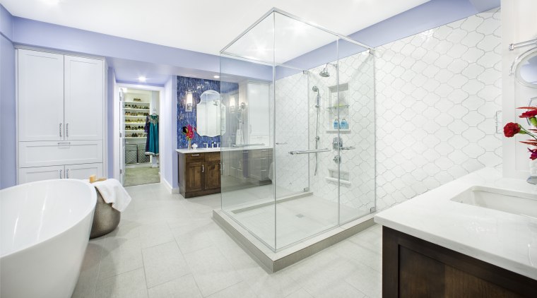 Symmetry and balance play a strong part in bathroom, home, interior design, property, real estate, room, white