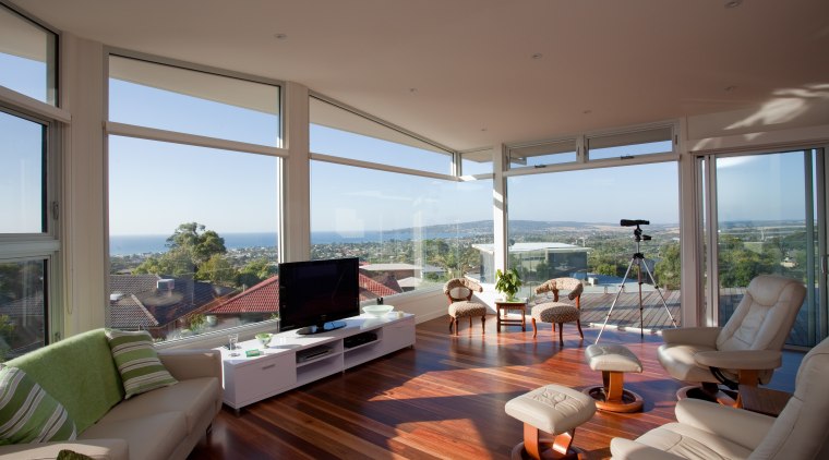 Contemporary family home by Graeme Alexander Homes.Living area apartment, architecture, daylighting, estate, home, house, interior design, living room, penthouse apartment, property, real estate, window, gray, brown